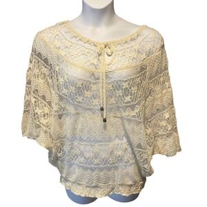 Womens Sheer Cream Lace Boho Romantic Top Size M Cottage Kenar Festival Coquette